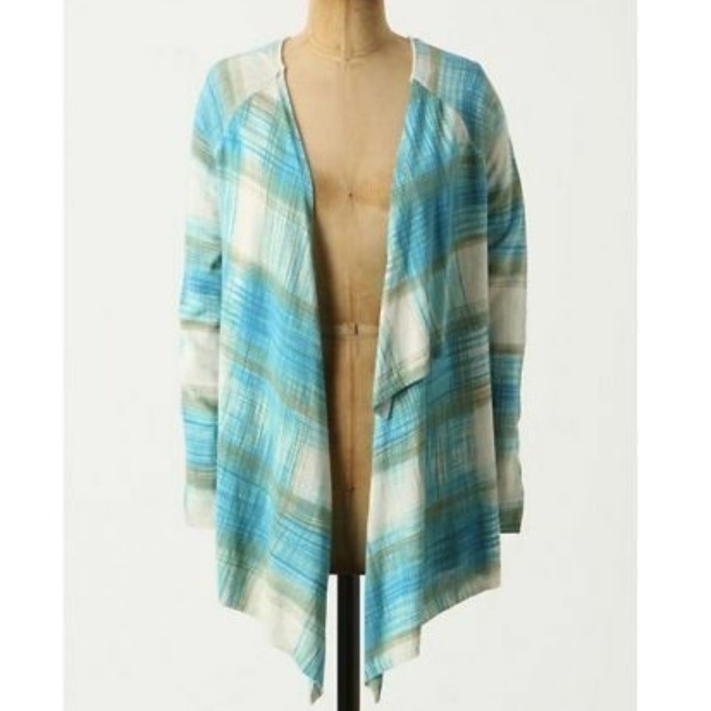 Anthropologie Sparrow Blue Plaid Sweater Cardigan - Picture 1 of 8